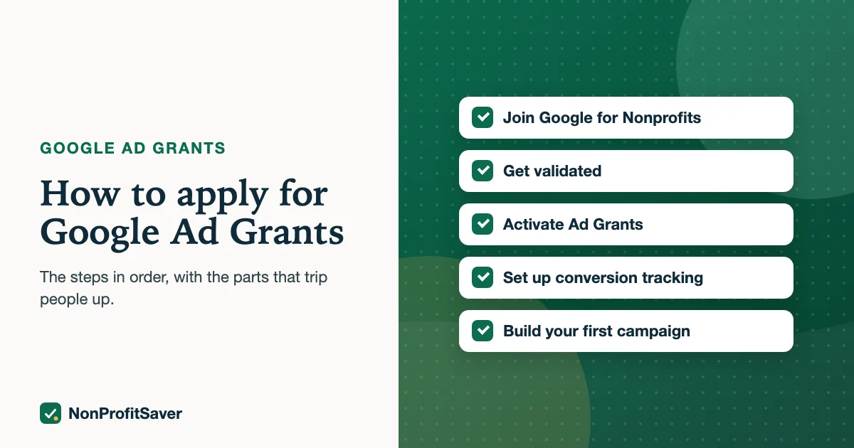 Checklist of the steps to apply for Google Ad Grants