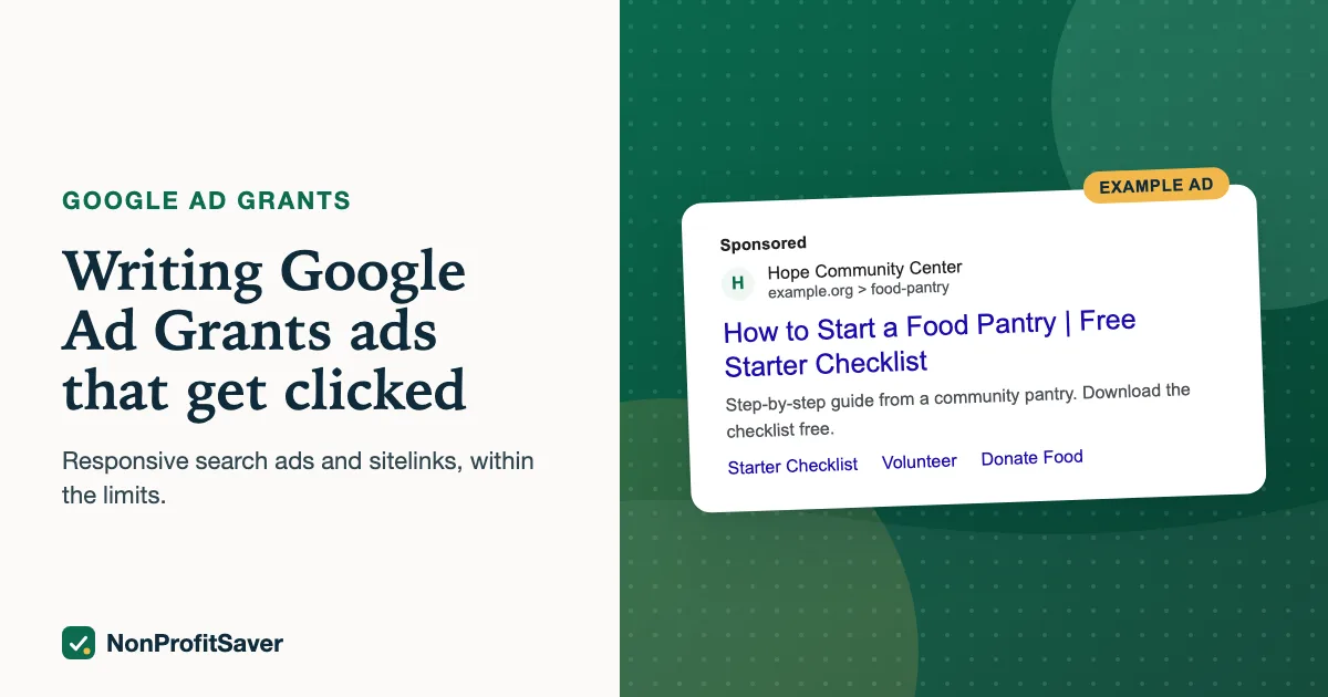 Example Google search ad for a food pantry guide, labeled as an example