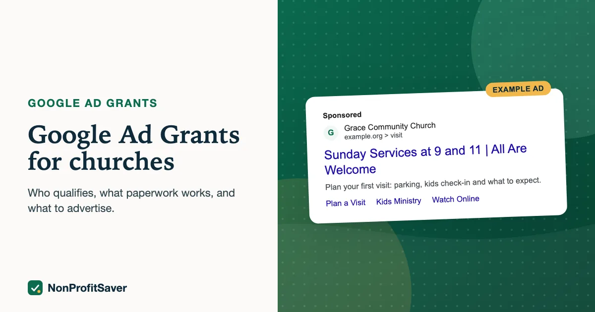 Example Google search ad for a church, labeled as an example
