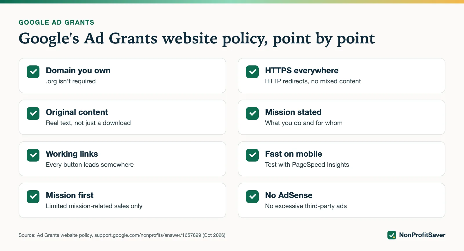 Eight points of Google's Ad Grants website policy