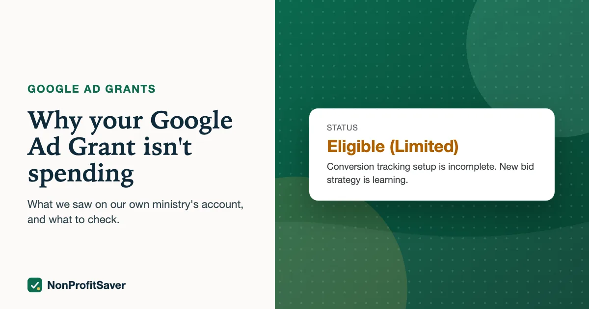 Google Ads campaign status reading Eligible (Limited), conversion tracking incomplete