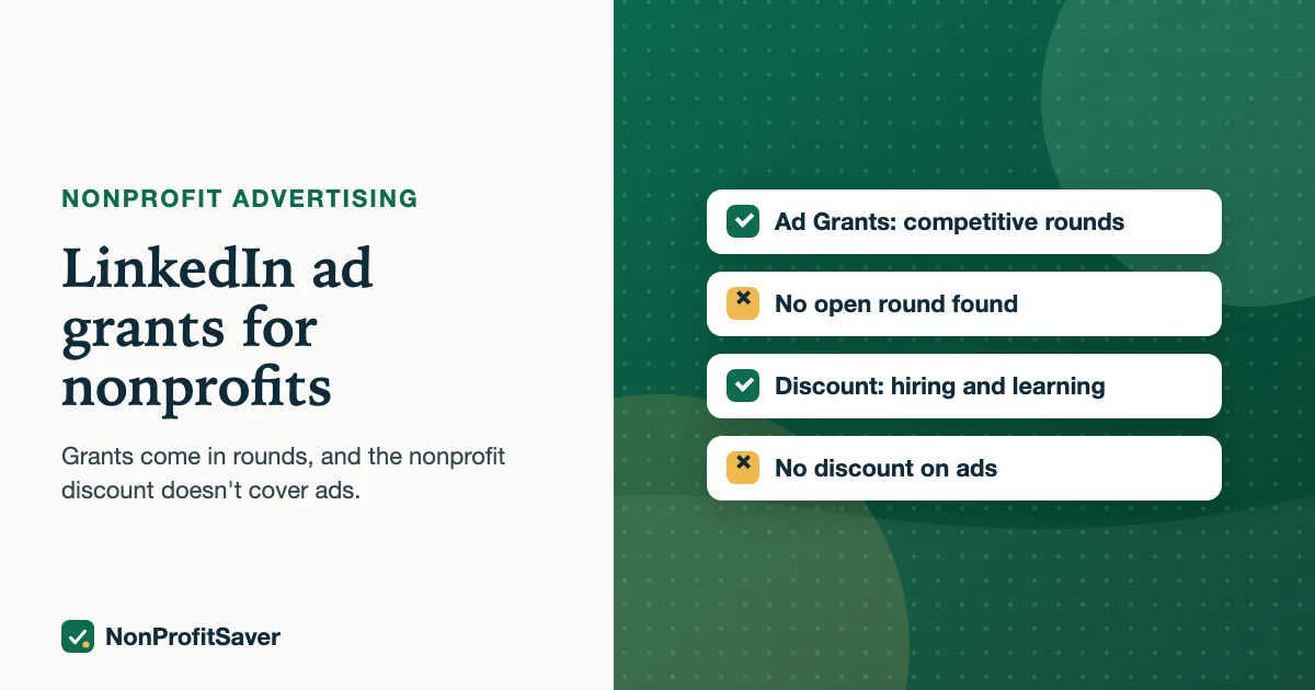 LinkedIn ad grants and nonprofit discounts in October 2026